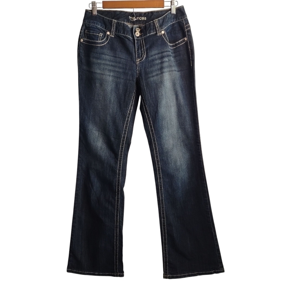 Maurices Women's Blue Jeans Bootcut Mid Waist Embroidered Stretch Size 7/8 R